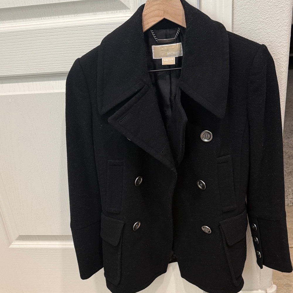 Michael Kors Black Double-Breasted Pea Coat